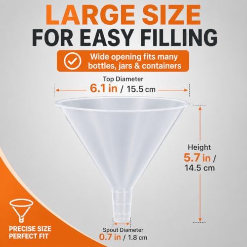 CYEAH 8 Pcs Plastic Funnels, 6 Inch Wide Mouth Large Funnel, Clear