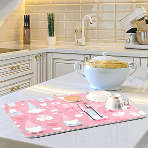 OTVEE Pastel Gnome Pattern Dish Drying Mat for Kitchen Counter