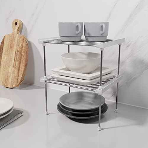 carrotez Set of 2 Stackable Cabinet Organizer Shelf 9.8 x 7.8 x 6.1 White
