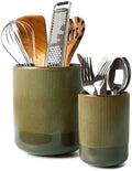 Pokini Kitchen Utensil Holder Countertop, 7.3"+5.3" Ceramic Utensils Crock