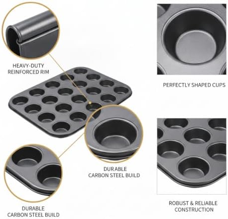 24-Cup Carbon Steel Muffin Pan, Heavy Duty Mini Cupcake Baking Tray