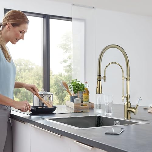 2-in-1 High Arc Pull-Down Swivel Kitchen Faucet, Brushed Gold