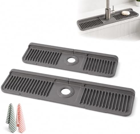 2 Pack Button Silicone Faucet Drain Mat Sink Splash Guard,Dark gray