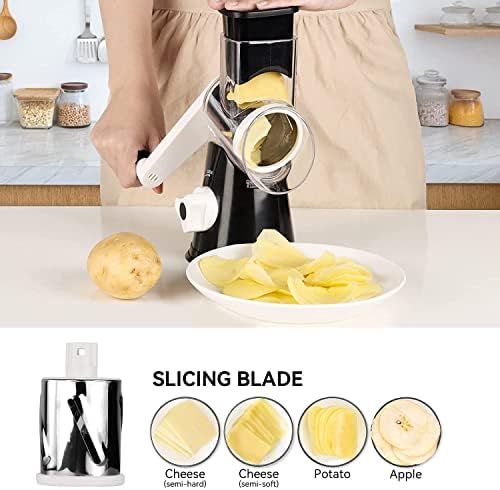 Rotary Cheese Grater with 3 Stainless Steel Blades, Black