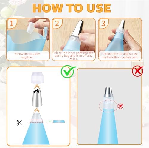 Piping Bags Set - 6pcs Reusable Silicone Pastry Bags with 3 Couplers