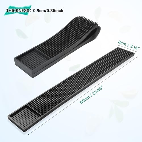 2PCS 23.65 x 3" Rubber Bar Mats, Non-Slip Bar Service Spill Mat for
