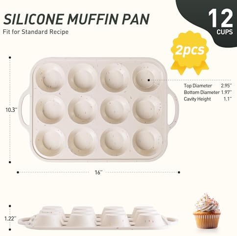 2 Packs 12 Cups Silicone Muffin Pan for Baking with Metal Reinforced