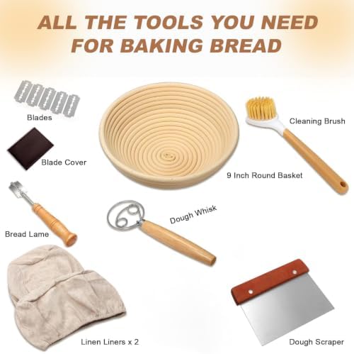 9-Inch Round Banneton Proofing Basket Sourdough Baking Kit