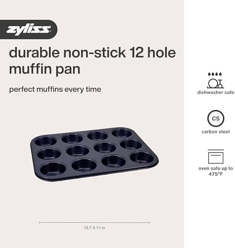 Zyliss E980200 Non-Stick 12 Hole Muffin Tin | Carbon Steel | Dark Blue