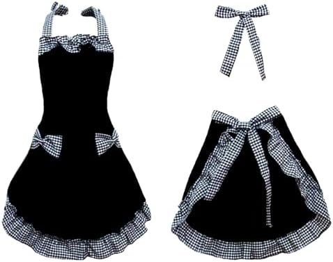 Hyzrz Cotton Kitchen Aprons for women with 2 Pockets Adjustable Neck