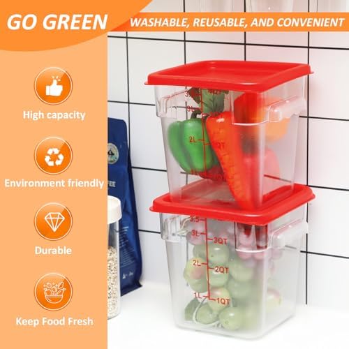 Yungyan 6 Pcs Commercial Clear Food Storage Containers 4 Qt Square