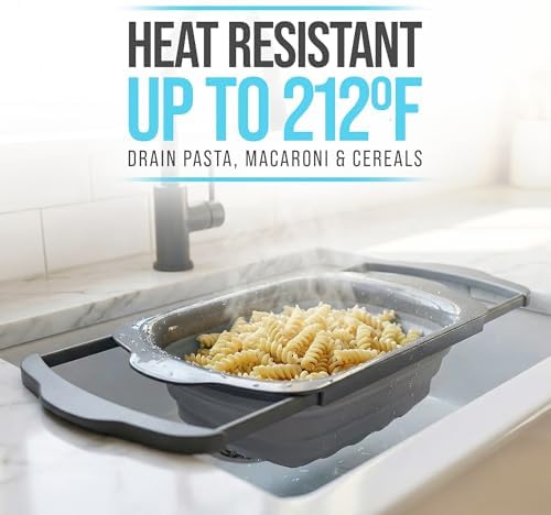 Comfify Gray Collapsible Silicone Over-Sink Colander – 6 Qt