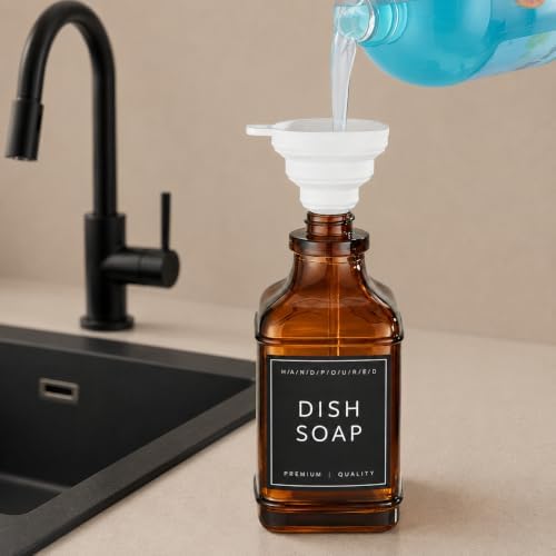 Amber Glass Soap Dispesner Set 2 16.9oz Kitchen Sink Luxury Bathroom