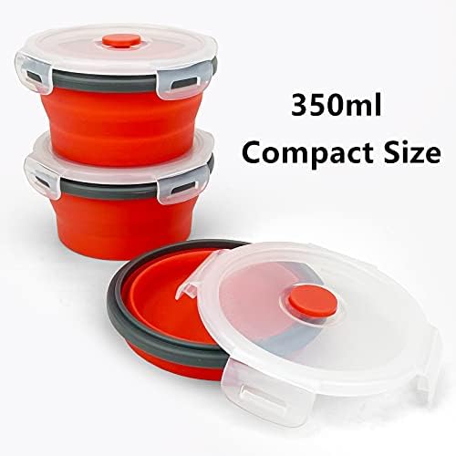 CCyanzi 3piece Round Collapsible Bowl with Lids, Silicone Food Storage