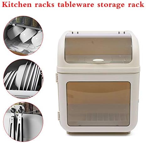 Covered Plastic Dish Drying Rack, Plastic Dustproof Drain Storage Box
