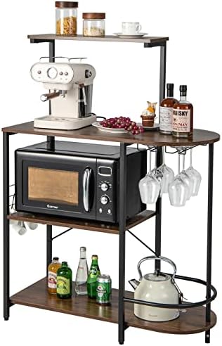Giantex Kitchen Bakers Rack, 4-Tier Microwave Stand, Rustic Brown