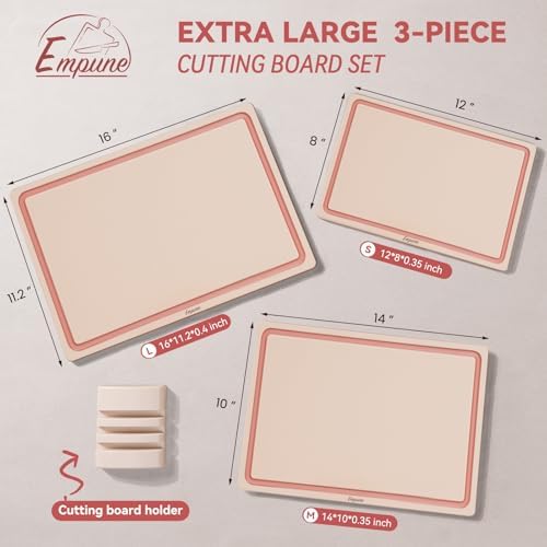 Empune 3-Piece Plastic Cutting Boards for Kitchen - Thick & Non-Slip