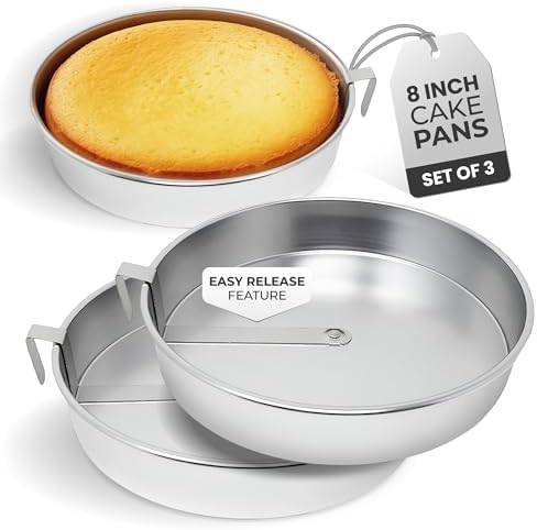 Aunt Shannon's Kitchen 8 Inch Round Cake Pans, 3 Pack, Silver Cake Pan