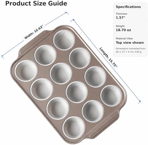2Pack Silicone Muffin Pans with Steel Frame, 12-Cup Nonstick Bakeware