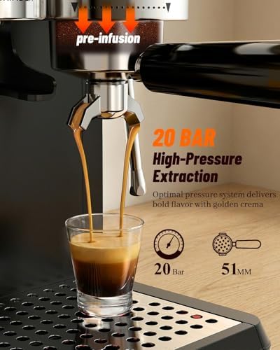 20 Bar Espresso Machine with Grinder and Milk Frother
