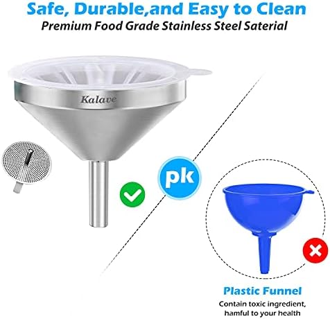 KALAVE Premium Stainless Steel Funnel, 5 Inch Food Grade Kitchen