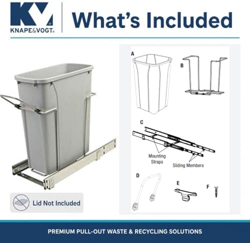 Knape & Vogt Pull-Out Trash Can, 20 Qt, Platinum