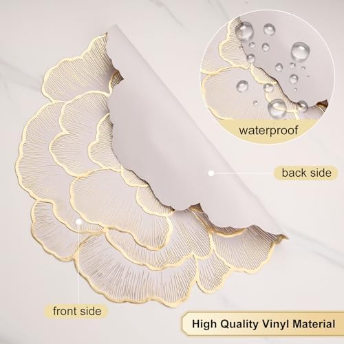 Evevda 15 Inch Gold Floral Shaped Vinyl Placemats for Dinner Table Set