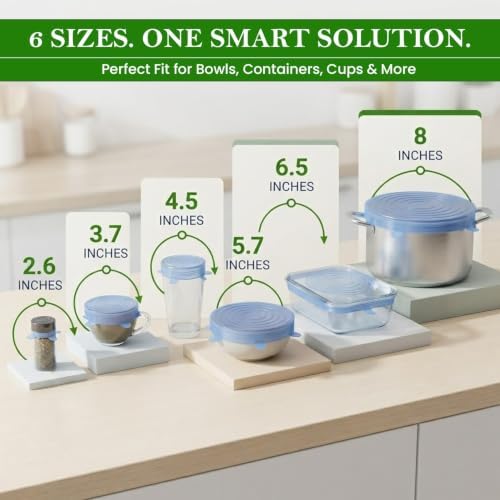 Silicone Food Storage Lids, Blue, Pack of 6