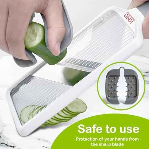 Mandoline Slicer for Kitchen – Adjustable Stainless Steel Blades, with Comfort Grip – Vegetable Slicer for Small to Medium sized Cucumber, Onion, Potato – Gray