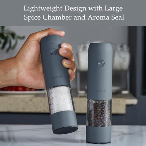 Electric Salt and Pepper Grinder Set, USB Rechargeable, Greige