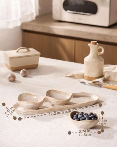 Besmeety Chip and Dip Serving Set of 4, Soy Sauce Dish with Serving Platter