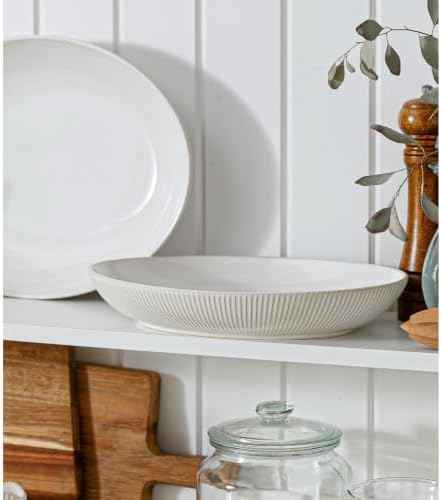 Ceramic Serving Bowls Set of 2, Serving Platters for Entertaining, Stripes