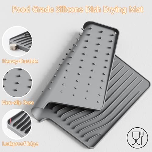 Dish Drying Mat, Silicone Dish Drying Mat for Kitchen Counter