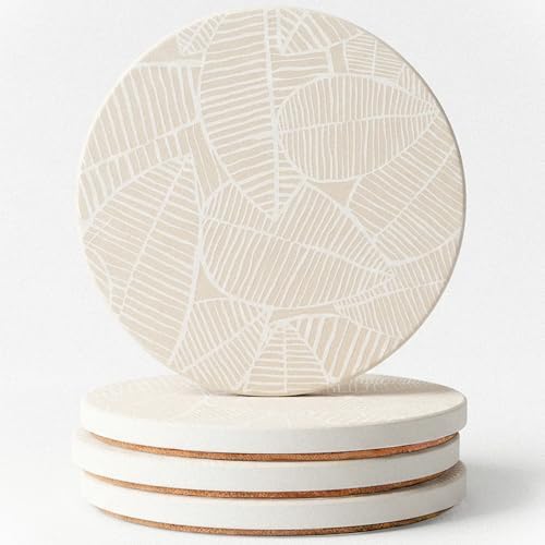 Absorbent Ceramic Leaf Coasters Set of 4 with Cork Back