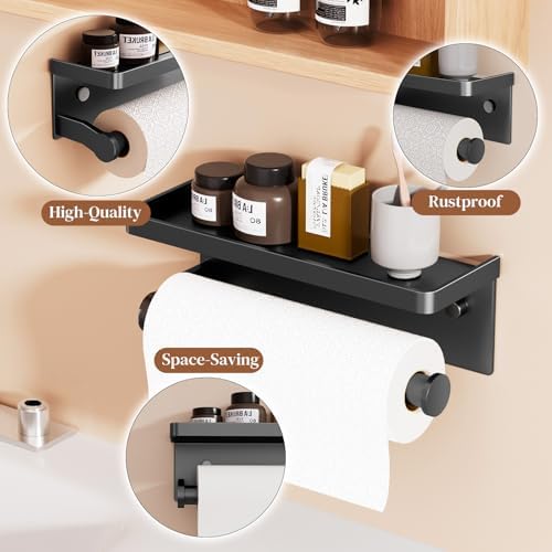 Black Wall Mount Paper Towel Holder with Shelf