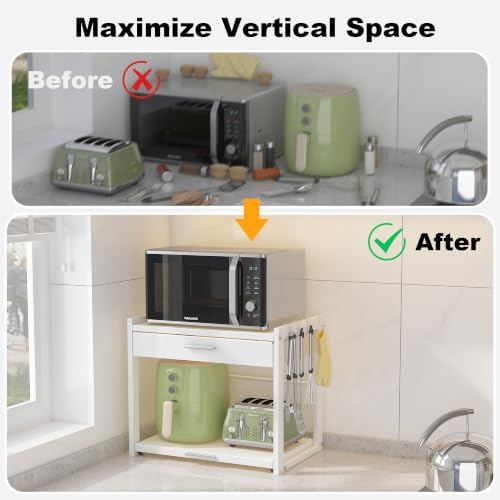 REALINN Microwave Stand with Pull-Out Drawer
