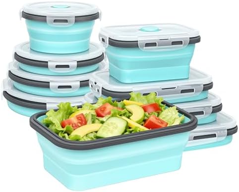8 Pack Collapsible Silicone Food Storage Containers with Lids, BPA
