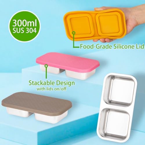 SUMERX 6 Pack Stainless Steel Snack Containers - 2 Compartment