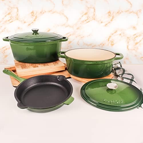 Berghoff Neo 5Pc Enameled Cast Iron Cookware Set, Pots & Pans, Green