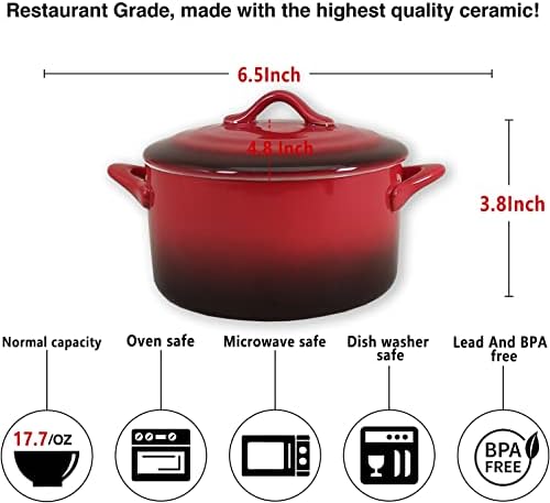 Ceramic Mini Cocotte Set, 17.7 Ounces, Red Glaze