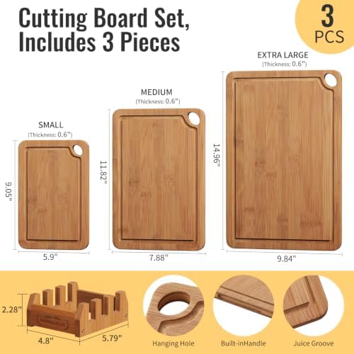 Bamboo Cutting Board Set for Kitchen, Charcuterie Board with Juice
