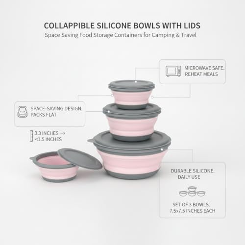 3.35 Inch Collapsible Silicone Bowls with Lids, Space Saving Food