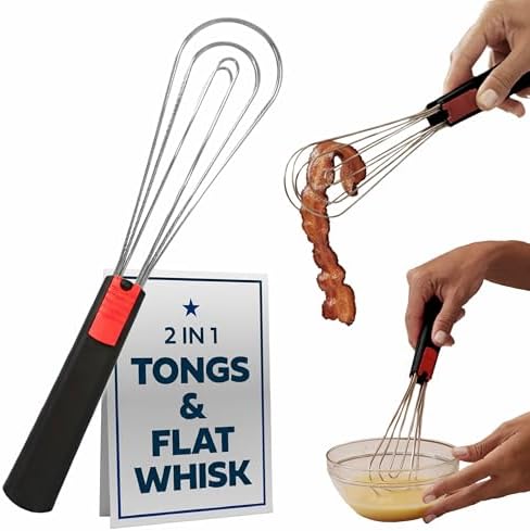 Flat Whisk and Tongs for Cooking – Multipurpose Kitchen Tool for