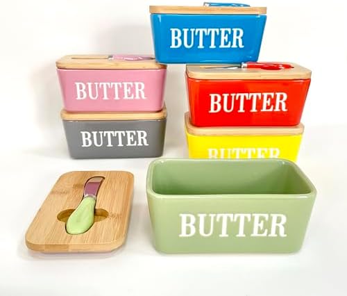 Domini Large Butter Dish,Ceramic Butter Dish with lid and knife