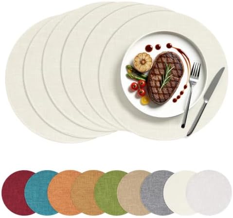 homing Faux Cotton Linen 15 Inch Round Cloth Place mats, Set of 6