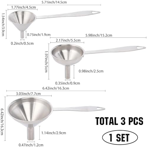 Large Small Funnel Set of 3 Stainless Steel Kitchen Funnel Set with
