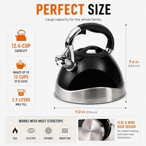Creative Home Crescendo Whistling Tea Kettle, 3.1 Quart