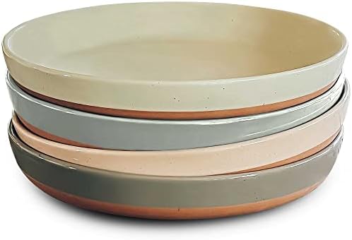 MORA Ceramic Flat Pasta Bowl Set of 4-35oz, Microwave Safe Plate with