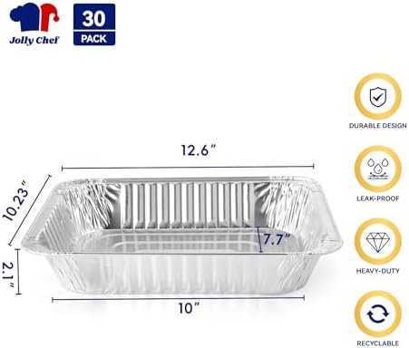 9x13 Aluminum Foil Pans (30 Pack) Disposable Foil Pans for Heating