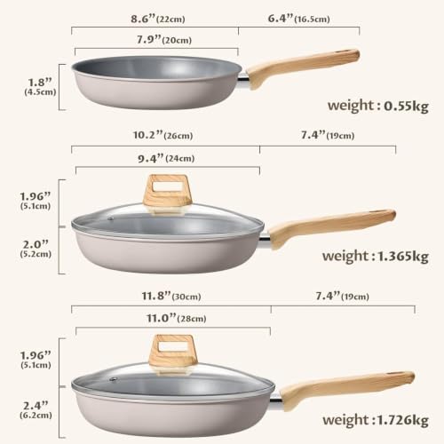 BLAZANT Non Stick Frying Pan Set with Lids, 5 Pcs Ceramic Nonstick Skillets